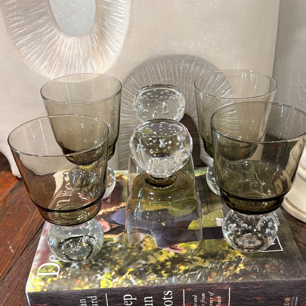Carl Erickson, 6 Elegant Glass Goblet Set - Smoke Gray
